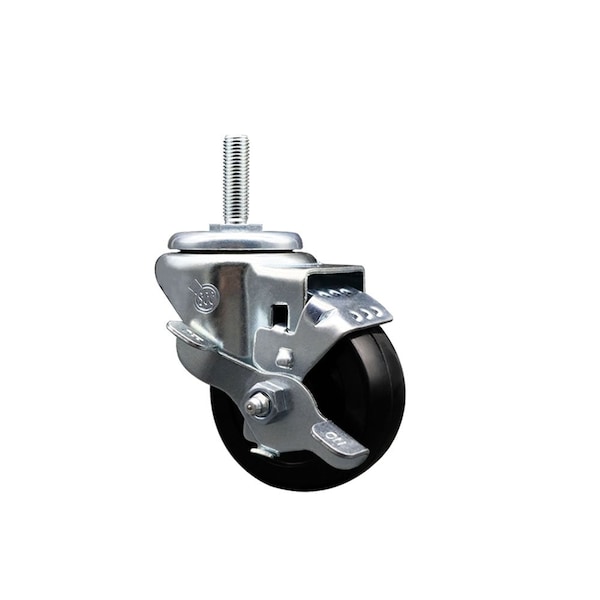 3 Inch Soft Rubber Wheel Swivel 34 Inch Threaded Stem Caster with Brake SCC
